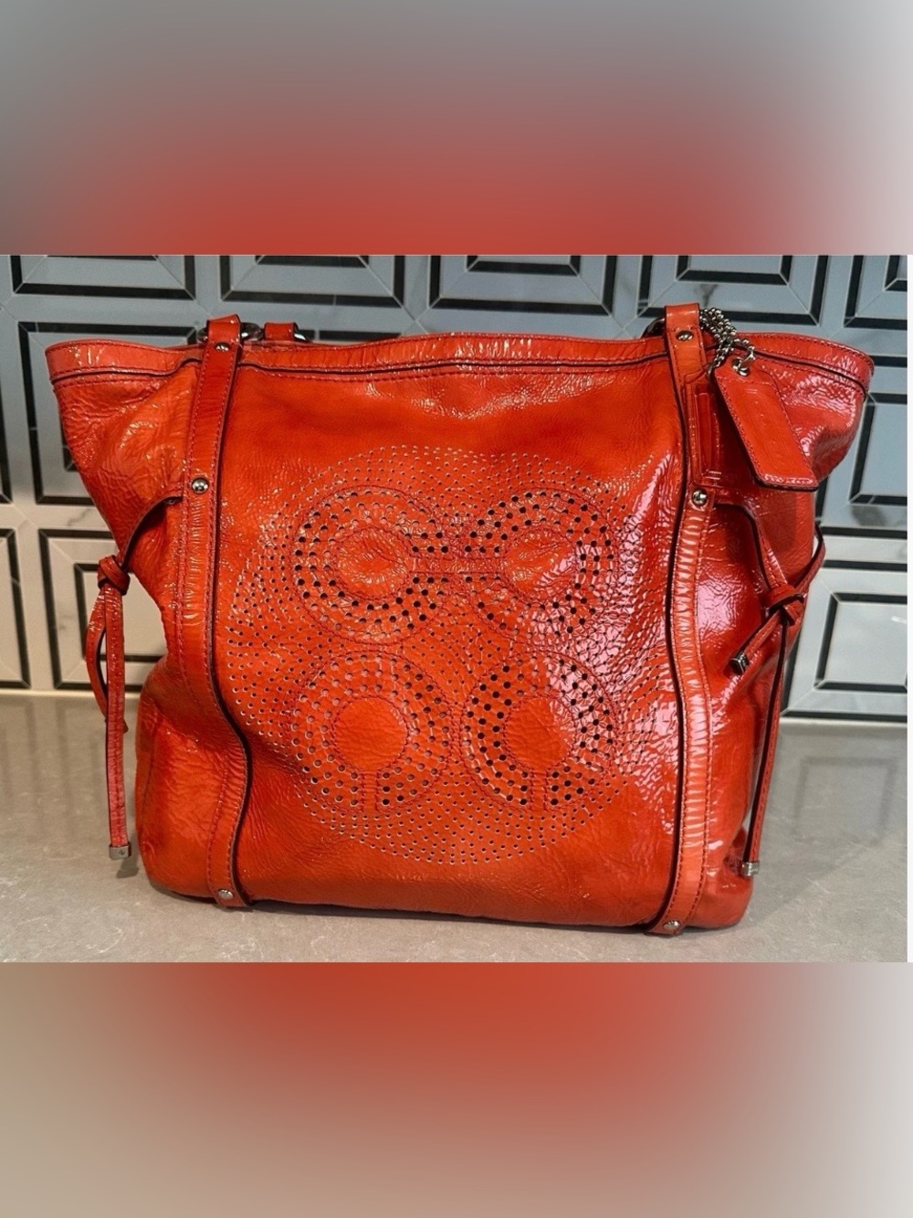 EUC Coach Audrey Op Art Patent Leather Tote